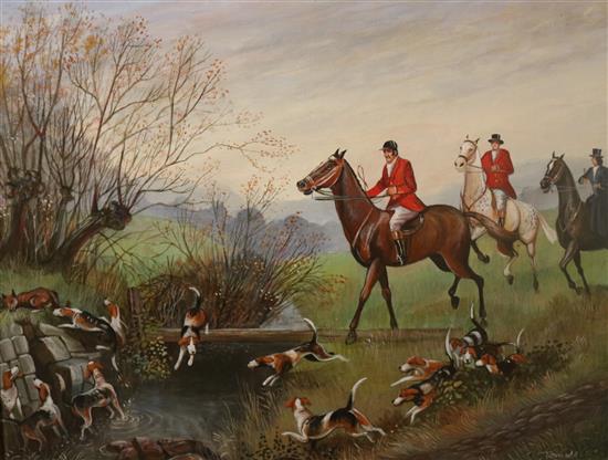 Temple, a set of four oils on canvas, hunting scenes, signed, 39 x 50cm